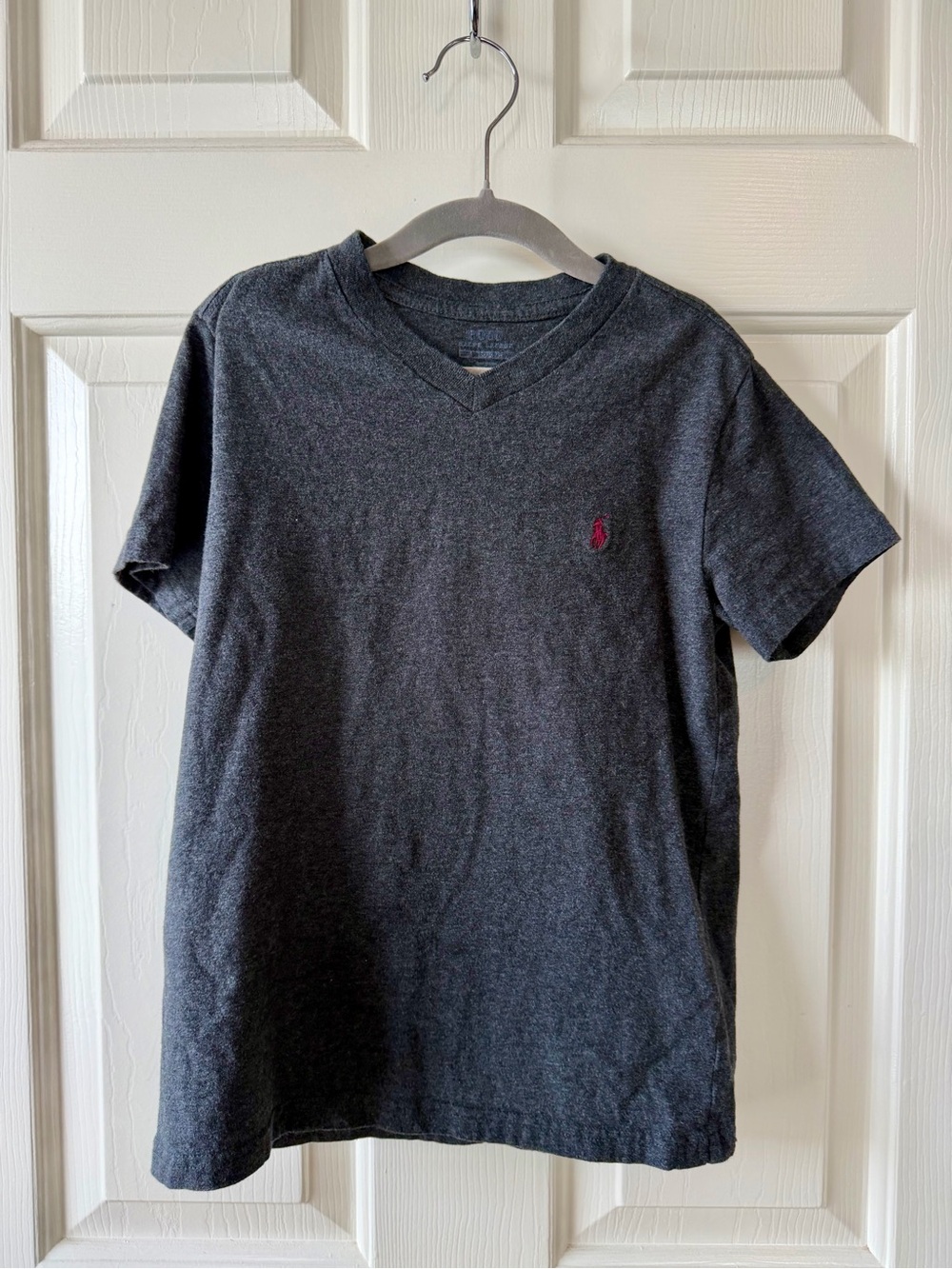 Boys Polo by Ralph Lauren Charcoal V-Neck Tee with Red Pony Size 6